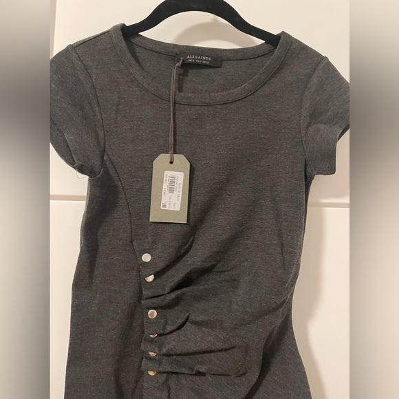 New AllSaints hatti jersey t-shirt dress with side popper detail in black size 0 - Picture 9 of 10